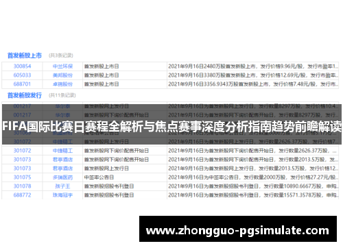 FIFA国际比赛日赛程全解析与焦点赛事深度分析指南趋势前瞻解读