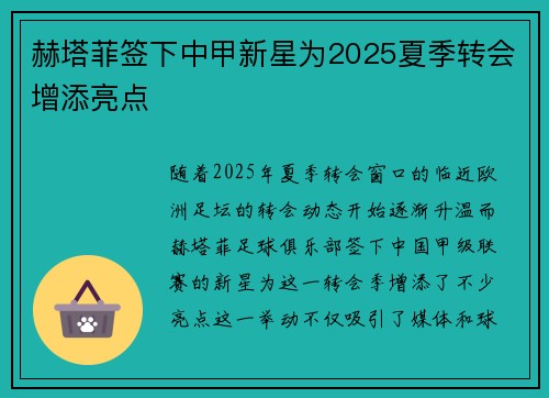 赫塔菲签下中甲新星为2025夏季转会增添亮点